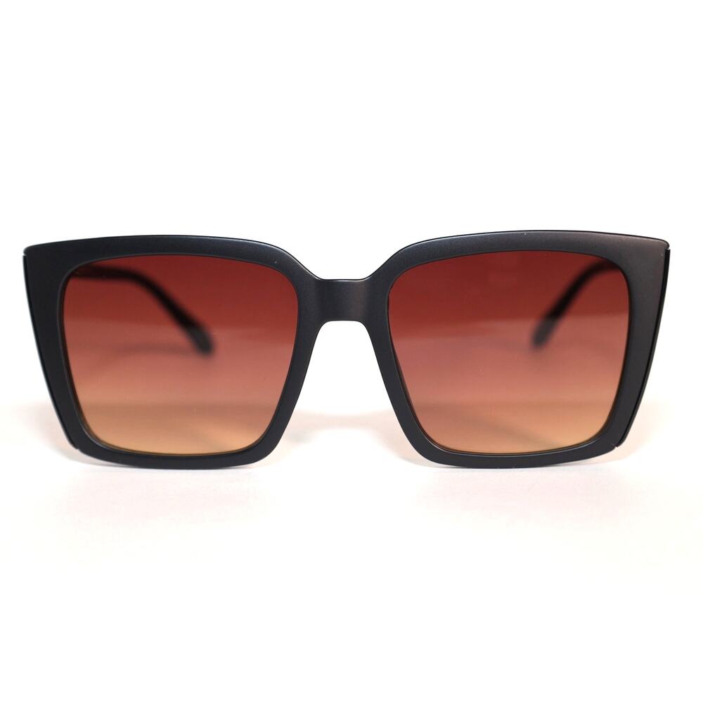 Quay Australia FRONT COVER Square Sunglasses - Matte Black / Brown Yellow - NWT